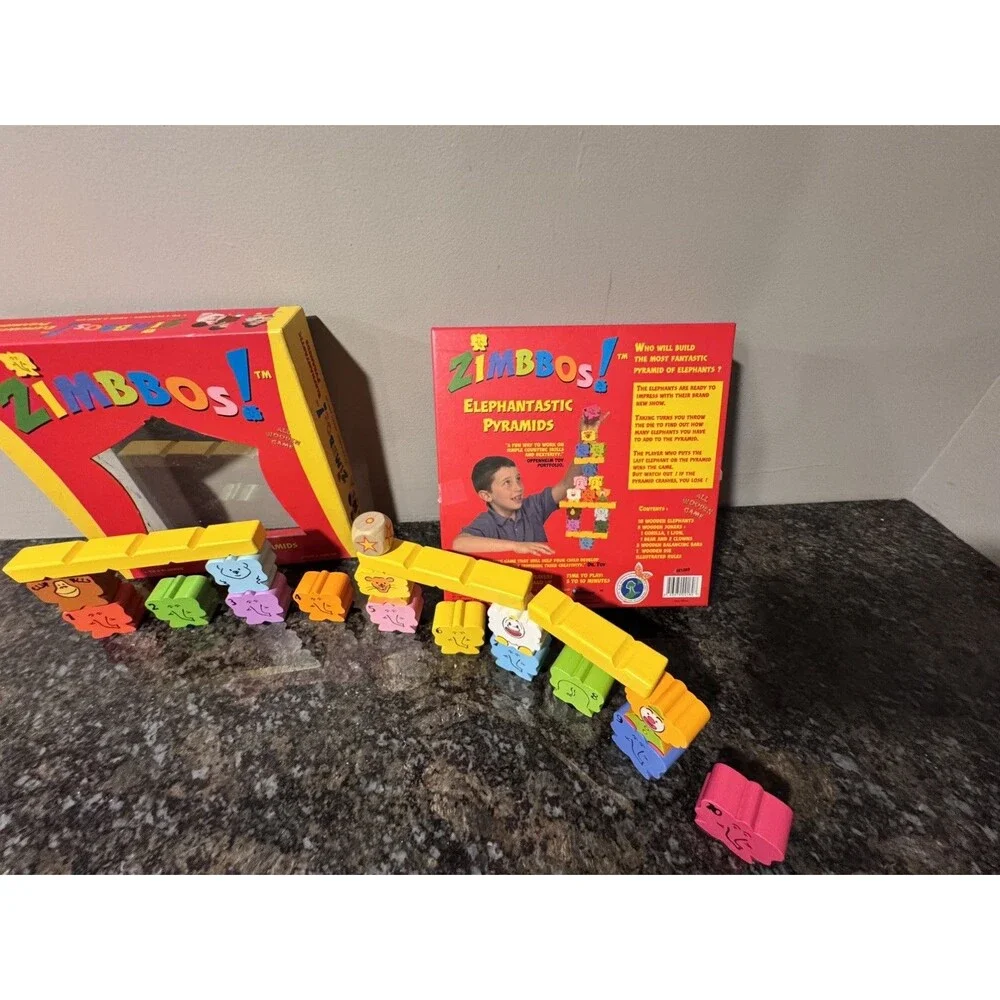 Zimbbos! Elephantastic Pyramids Wooden Kids Toy Game. 1-4 Players. Ages 3+.